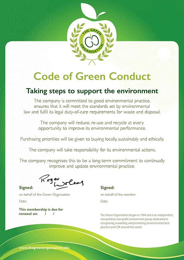 Code of Green conduct certificate